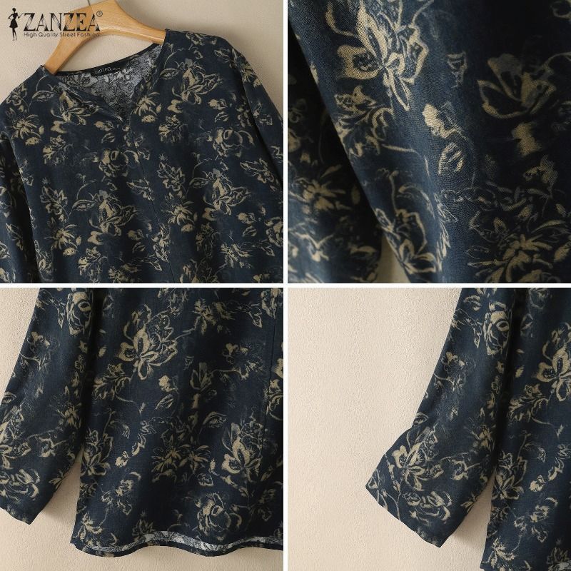 ZANZEA เสื้อยืดพิมพ์ลายคอวีแฟชั่นเกาหลีสําหรับผู้หญิง — صورة 8
