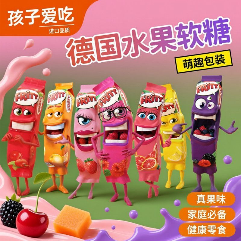 3 ชิ้นนําเข้าจากโปแลนด์ Fritt Xiguobao ผลไม้ Gummies Chewy Candy สตรอเบอร์รี่มะนาวหั่นขนมเด็ก 8-30v
