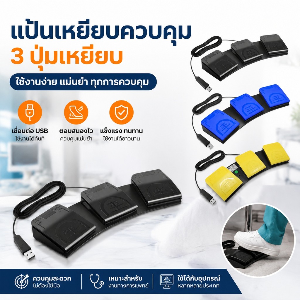 [Perfk1] USB Triple Foot Switch Pedal Footswitch เกมควบคุมเปลี่ยน 3 เหยียบสําหรับแล็ปท็อปคีย์บอร์ด I