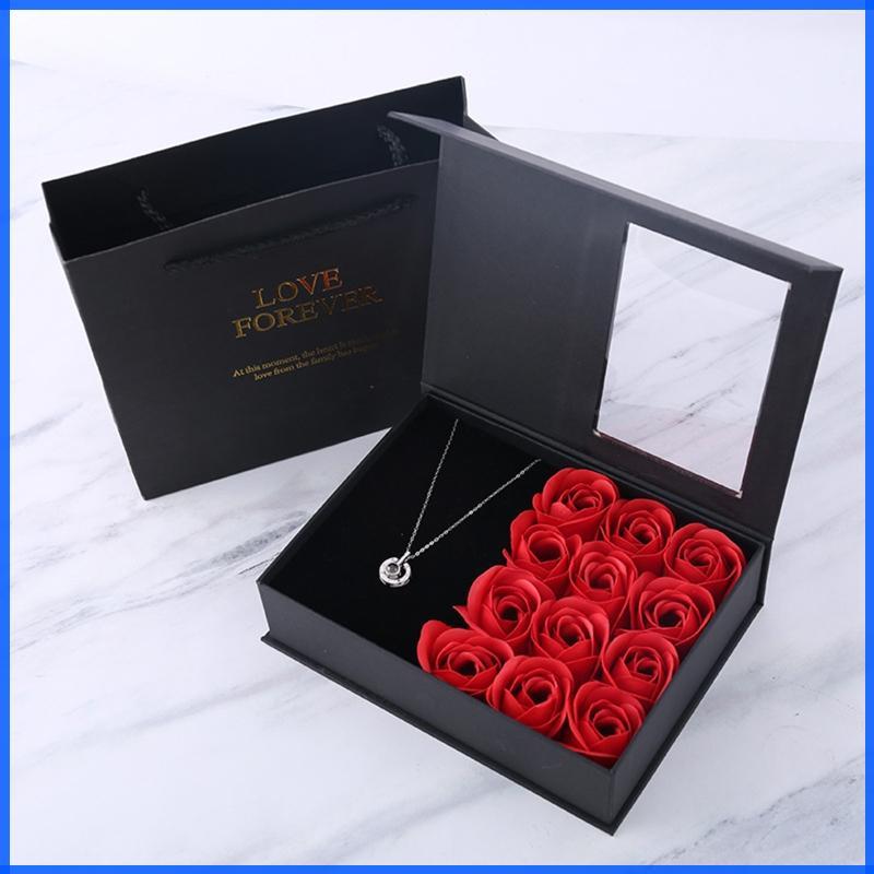 Con กล่องเครื่องประดับดอกไม้ Rose Flower Christmas Present Pounch สําหรับผู้หญิงวันเกิด