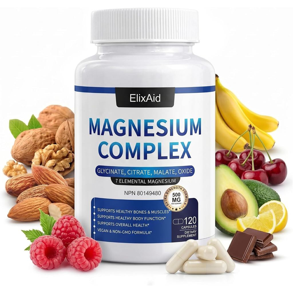 Magnesium Glycinate 500mg - การดูดซึมสูง Bisglycinate plement 7-in-1 Magnesium Complex (Glycinate, I