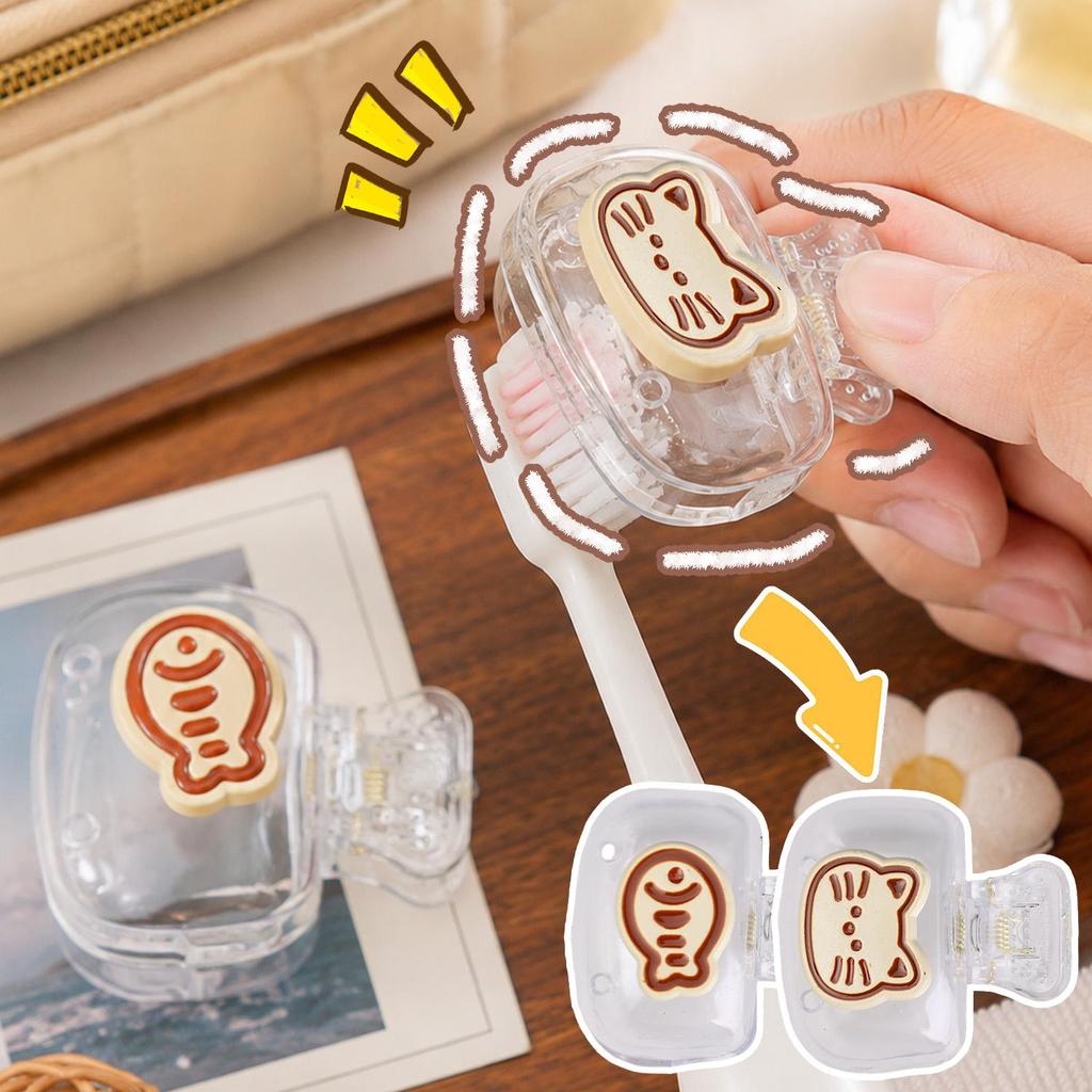 1/3/5PCS - ฝาครอบหัวแปรงสีฟันลายการ์ตูนแมวน่ารักระบายอากาศ Anti-Moisture PVC Snap-On Protector สําหรับหอพักนักเรียนในครัวเรือน