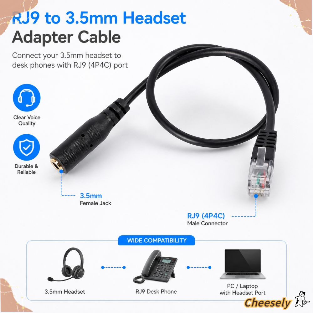 CHEESELY RJ9 Connector, Universal 3.5 มม.ถึง RJ9 RJ9 อะแดปเตอร์สาย,อะไหล่มืออาชีพเปลี่ยนชุดหูฟังอะแด