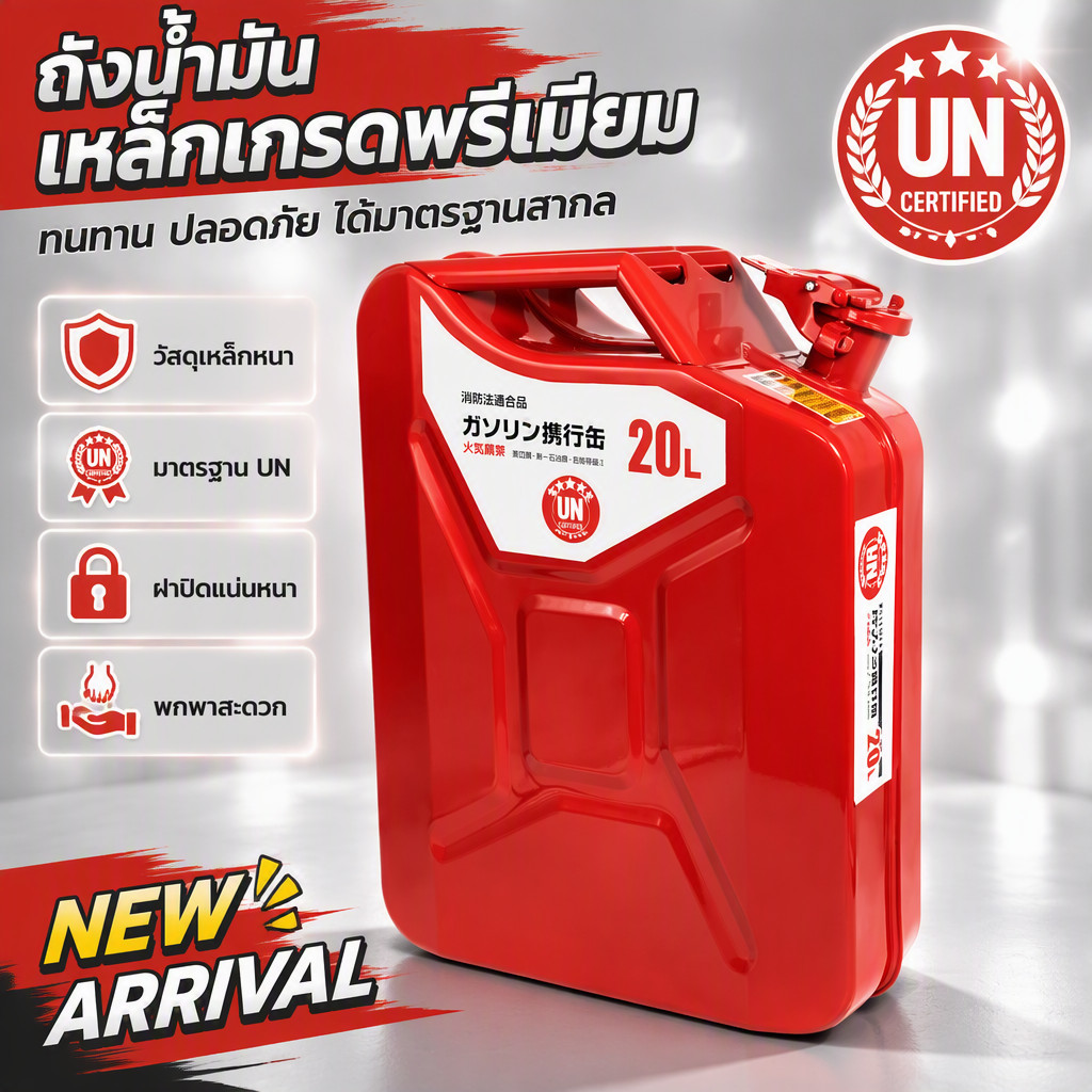 ถังน้ำมันเชื้อเพลิงเหล็ก SPC ความหนา 0.6mm-0.8mm รูปทรงสี่เหลี่ยมตั้งพื้น 5L 10L 20L