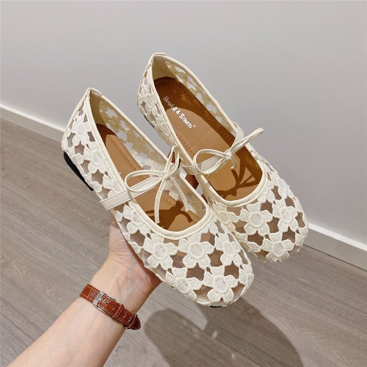 Flat Low-Top Shoes Mesh Square Toe Flat-Soled Flat-Top Shoes Shallow Mouth