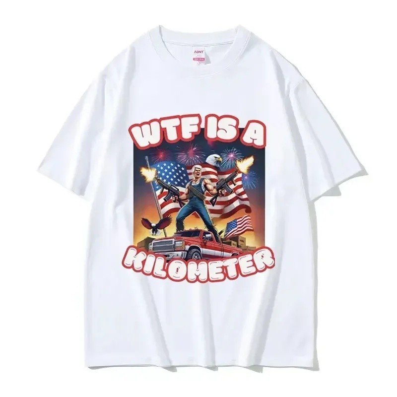 IN สต็อกFunny WTF คือ Kilometer 2026 โพลีเอสเตอร์เสื้อยืดผู้ชายผู้หญิงสไตล์อเมริกัน Eagle Graphic แข
