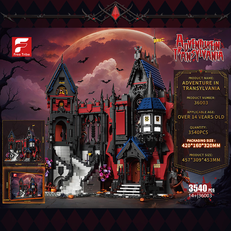 ฟรีเผ่า 36003 3540 ชิ้น Spooky Vampire Castle Vampire Manor ยุโรป Retro Vampire Castle Building Bloc