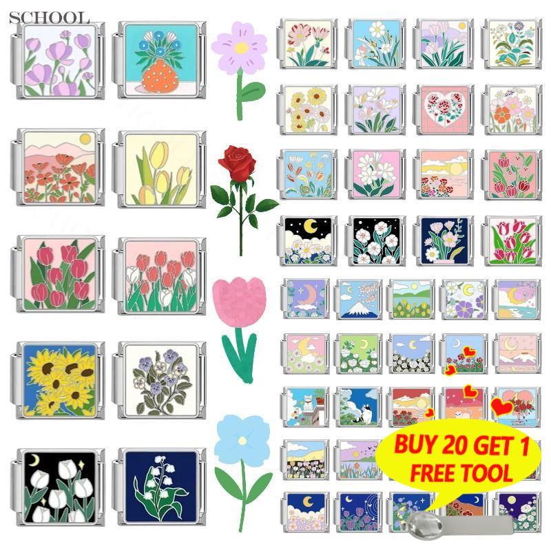 สร้อยข้อมือ Moon Italian Charm สแตนเลส ขนาด 9 มม., เครื่องประดับสำหรับการทำเอง