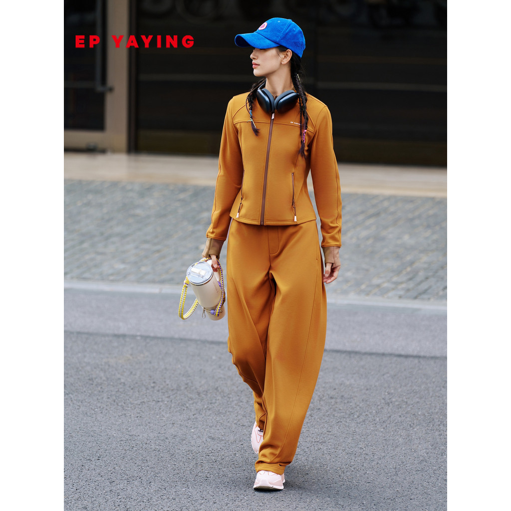 EP Yaying เสื้อผ้าผู้หญิง Slim-fit Casual Light กีฬาขนแกะสองด้านเสื้อแจ็คเก็ตสั้น + ชุดกางเกงเคียวห้