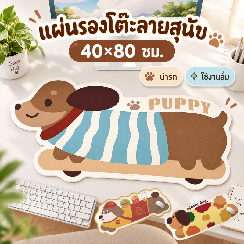 แผ่นรองโต๊ะ PU กันน้ำ กันลื่น แผ่นรองเมาส์ขนาดใหญ่ แผ่นรองคีย์บอร์ด ลายสุนัขน่ารัก แผ่นรองโต๊ะคอม