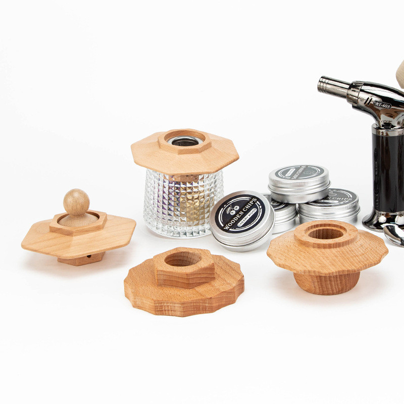 xinpin Wooden smoking box, solid wood cocktail smoker set, smoking lid, filter, bar cocktail smoking