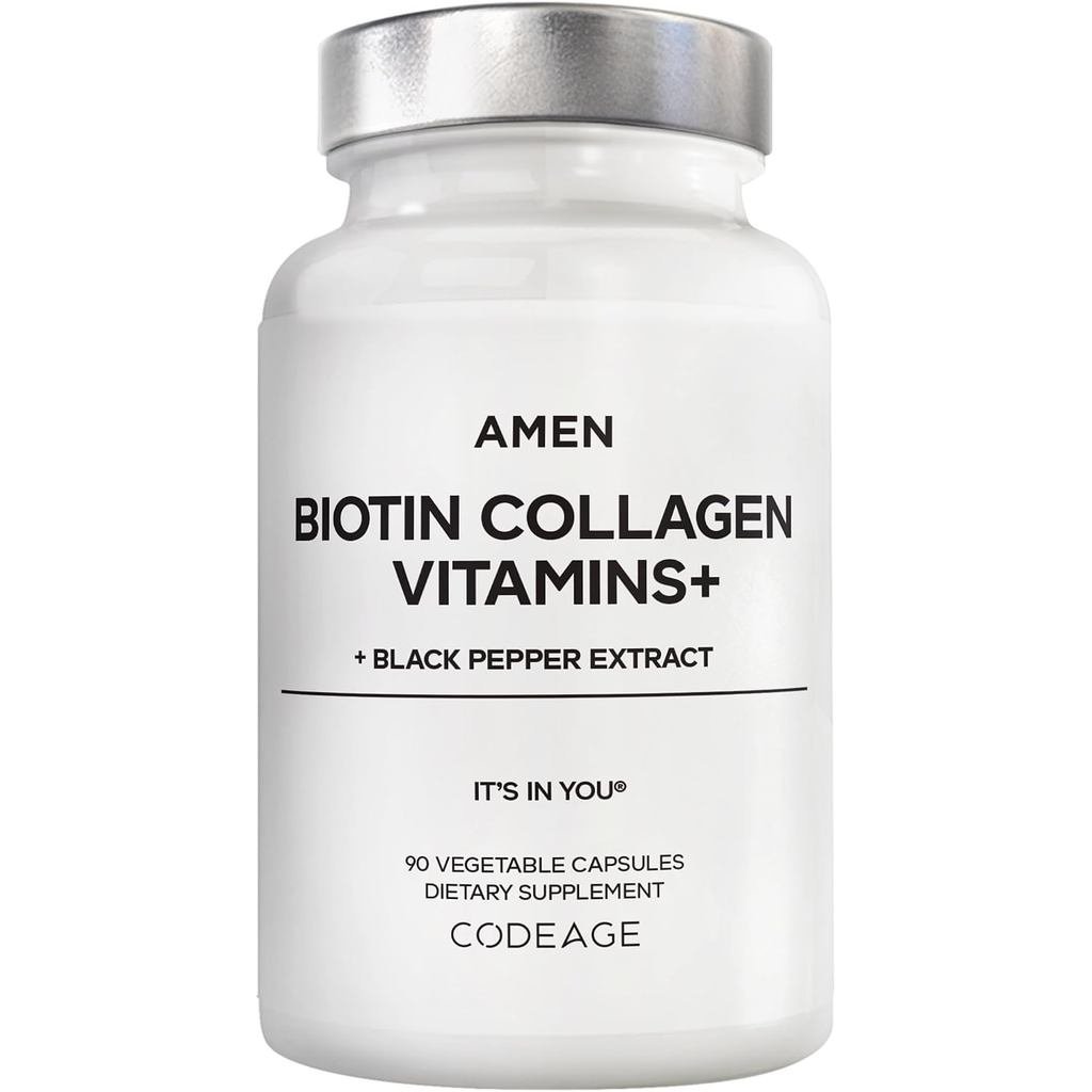 Amen Biotin Collagen s+ 10000 mcg Biotin s 90 แคปซูล | Biotin 10000 mcg พร้อมคอลลาเจนมารีน keratin M