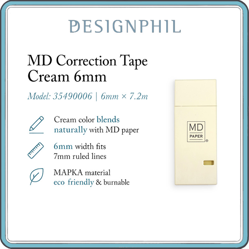 MIDORI MD Correction Tape 6mm Cream | Smooth White Out Tape, Disposable, Eco Friendly MAPKA (Model 3