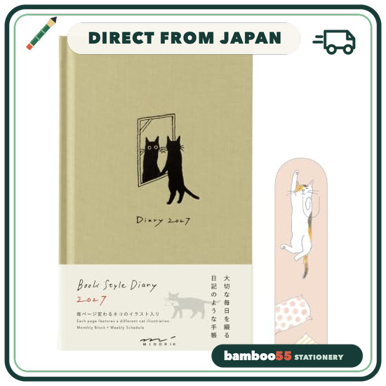 Midori Book-Style Diary Planner 2027 B6 Variant Size Weekly Cat Print Limited Edition with Bookmark 