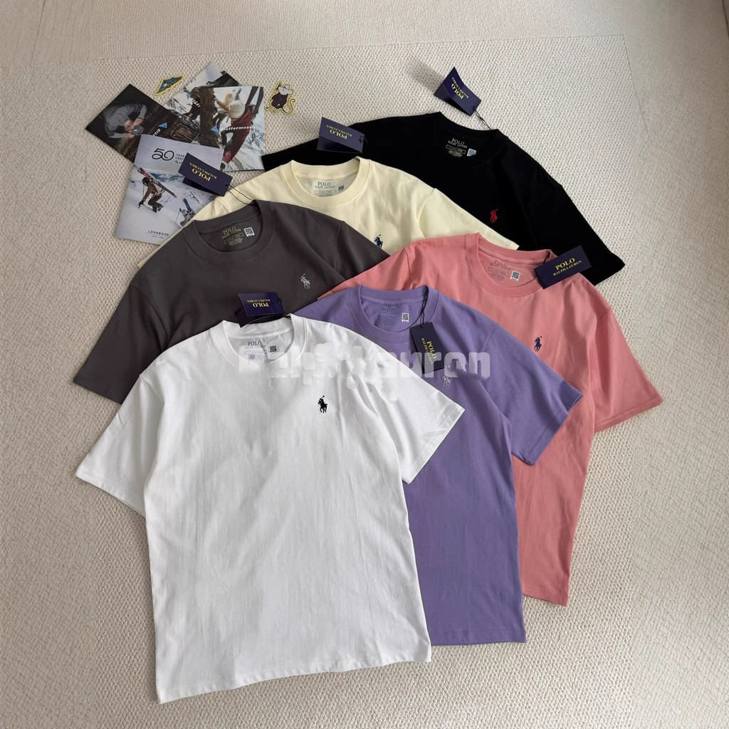 PY4J RL Classic Pony ปักผ้าฝ้ายคอกลม All-Match เสื้อยืดแขนสั้นลําลอง-