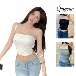 🌻Qingsun เซ็กซี่ เสื้อเกาะอก เสริมฟองน้ำ ติดเพชรเล็ก น่ารักม…
