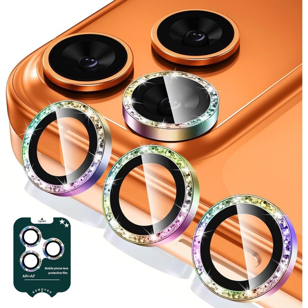 ติดตั้งง่าย Cosmic สีส้มสีสันเพชรเลนส์ปกป้อง Flim สําหรับ iPhone 17 11 12 13 14 15 16 Pro Max Plus Mini 17Air กล้องกระจกนิรภัยคลุมทั้งหมดป้องกันรอยขีดข่วนป้องกัน