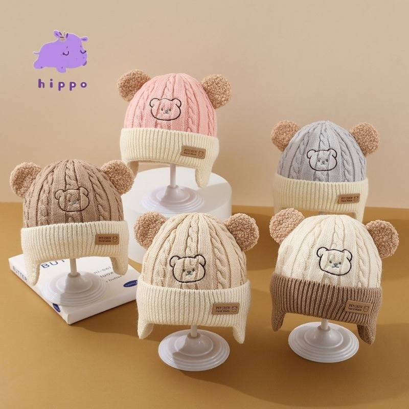 หมวกเด็กฤดูใบไม้ร่วงและฤดูหนาว หมวกถักน่ารัก ป้องกันความหนาวเย็น ป้องกันหู