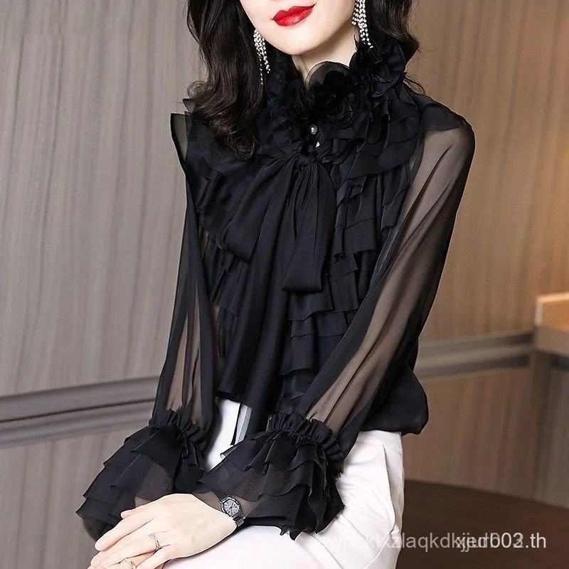 ⭐ ⭐ 2025 Retro Hong Kong Style Ladies Chiffon Flared Design Top ⭐ ⭐