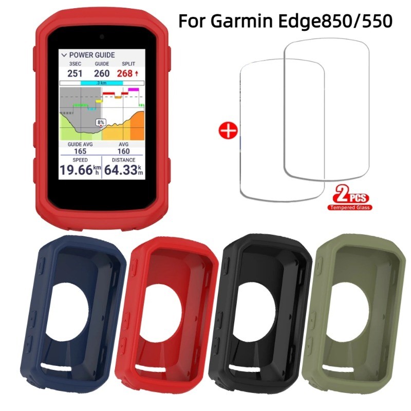 Garmin Edge850 TPU เคสซิลิโคน + 2 ชิ้นกระจกนิรภัยสําหรับ Garmin Edge 550 850 GPS นาฬิกาจับเวลาป้องกั