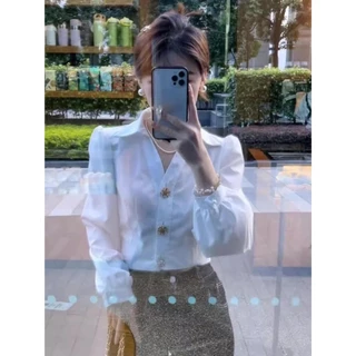 Red Berryเสื้อเชิ้ตแขนยาวทรงหลวมสไตล์ฝรั่งเศสฤดูใบไม้ร่วงสำหรับผู้หญิงเอวW673