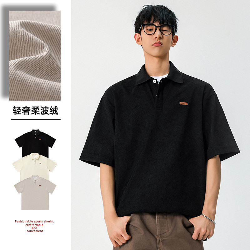 เสื้อโปโลแขนสั้นสไตล์ญี่ปุ่น Texture ลายเฉพาะตัว สวมใส่สบายในสไตล์ Streetwear