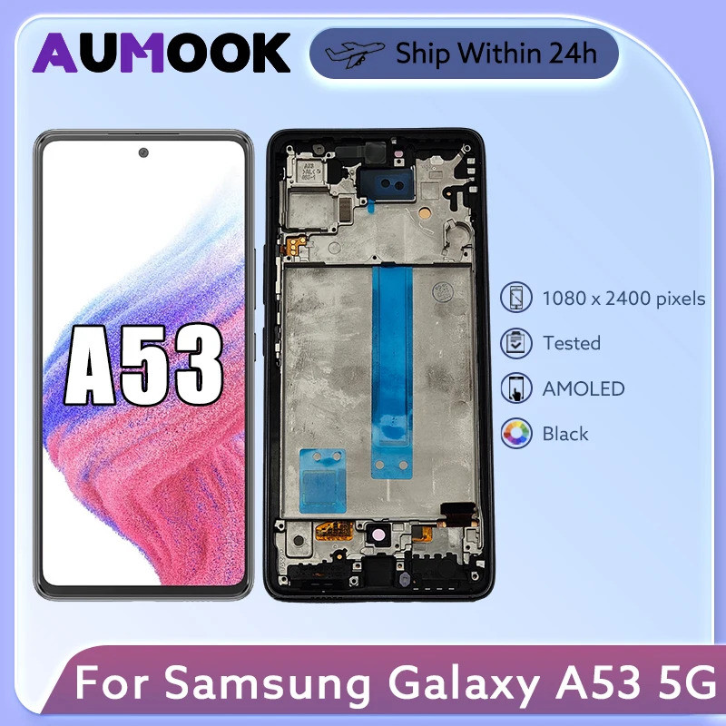 AMOLED LCD สําหรับ Galaxy A53 5G A536 จอแสดงผล LCD กรอบหน้าจอสัมผัส Digitizer Assembly แผง A536B A53