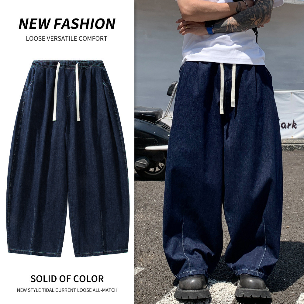 Jaey M-5XL กางเกงยีนส์ขายาวชาย เอวยืด มีเชือกรูด ทรงหลวม - รูปที่ 5