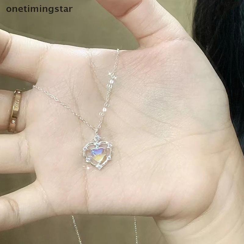 Onetimingstar Moonstone Neon Hollow Heart สร้อยคอผู้หญิงหรูหราอาวุโสการออกแบบ Sense Temperament Simp