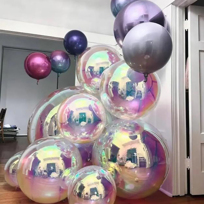 10-50 นิ้ว Iridescent 4D รอบบอลลูน 5/3/1pcs Giant Clear 4D รอบฟอยล์ Air บอลลูน DIY Decor Mermaid วันเกิดงานแต่งงาน Globos