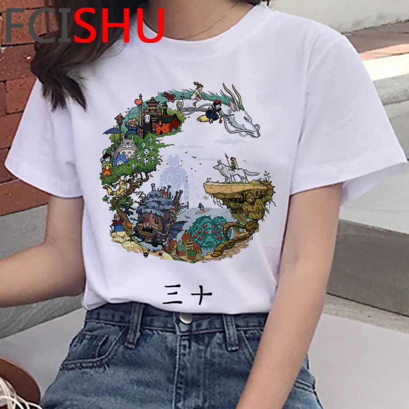 Totoro Studio Ghibli My Neighbor Totoro Ghibli เวอร์ชั่นเกาหลีลําลองเสื้อยืดคอกลมทรงเข้ารูป