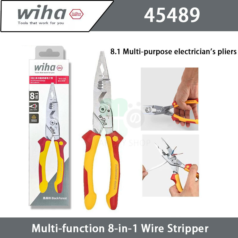 Wiha เครื่องมือฮาร์ดแวร์มัลติฟังก์ชั่น 8 in 1 Wire Stripper 45489C