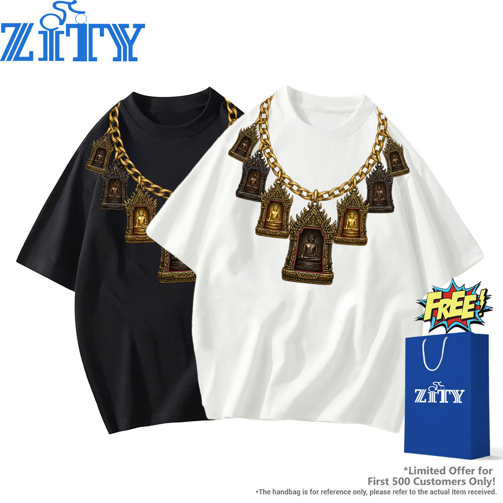 ZITY 🎽 เสื้อยืดผ้าคอตตอน 100% T-Shirt Oversize คอกลม Unisex ลาย Buddha amulets เก๋ากว่าที่คิด P2