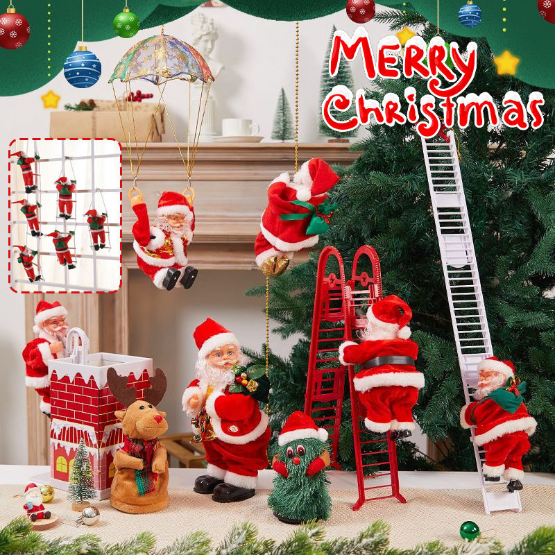 ซานตาคลอสปีนเชือกโดยอัตโนมัติ บันไดปีนเขาซานตาคลอส ของตกแต่งวันคริสต์มาส ของขวัญคริสต์มาส ของเล่นคริสต์มาส