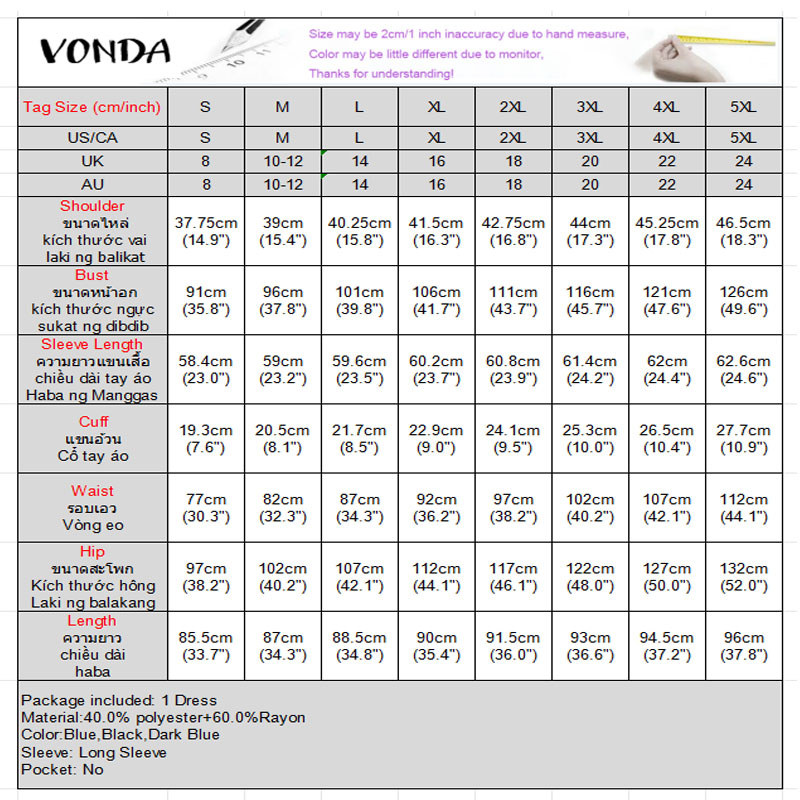 VONDA ชุดเดรสยีนส์แขนยาวสไตล์เกาหลีสําหรับผู้หญิง Presale — صورة 2