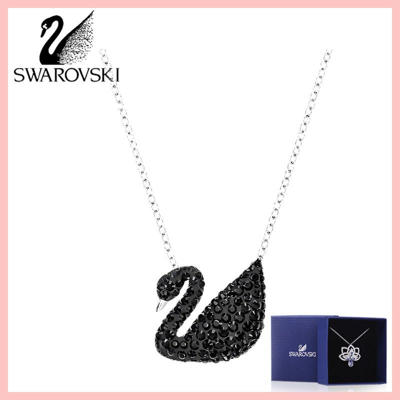 มาพร้อมกล่อง Swan Classic Fashion Simple Ladies Crystal Jewelry Swan Pendant, Black