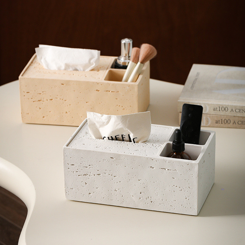 Dreamerhouse Simple Hole Stone กล่องกระดาษทิชชูรีโมทคอนโทรลกล่องเก็บห้องนั่งเล่น High-End โต๊ะกาแฟมัลติฟังก์ชั่กล่องกระดาษทิชชู