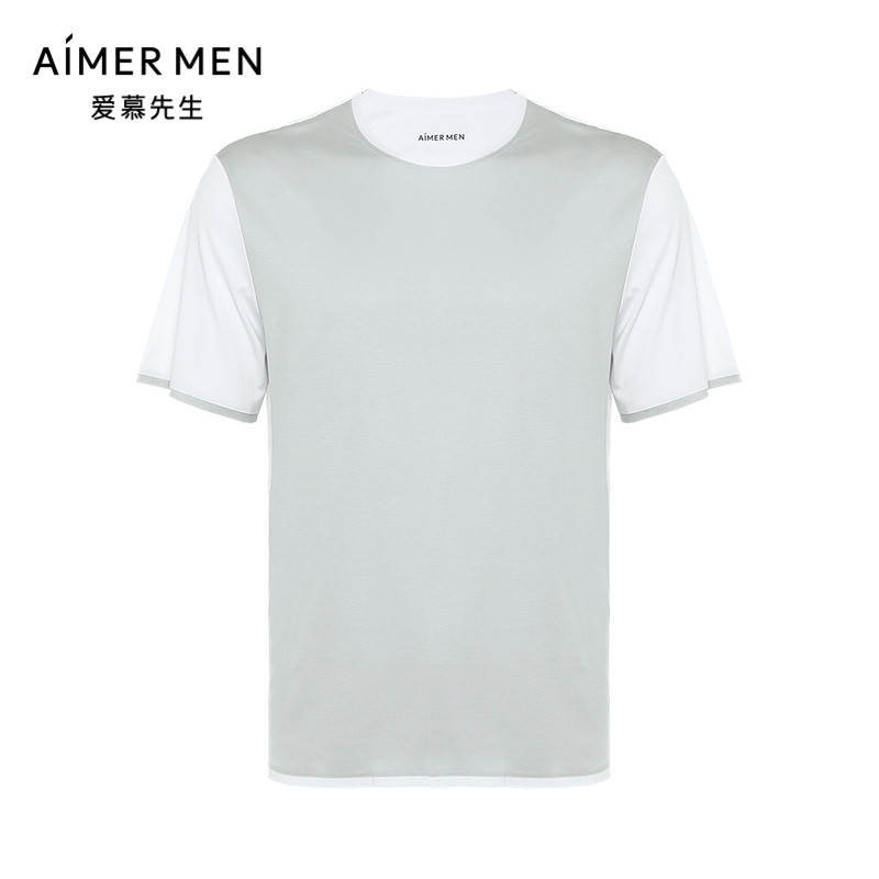 นาย Aimu ชุดนอนผู้ชาย 23SS Longitudinal Enjoy Silky Home ฤดูร้อน Modal รอบคอแขนสั้น NS41J682