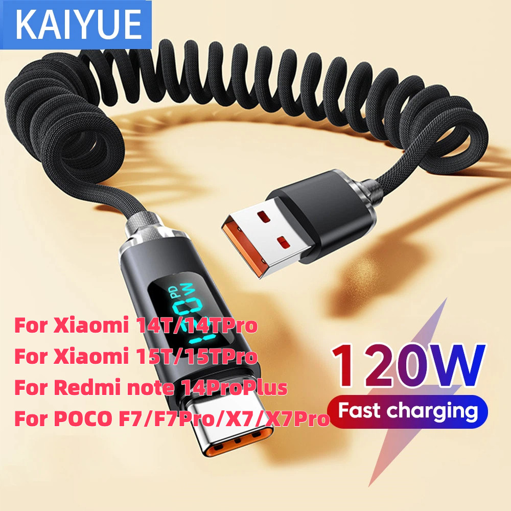 KY32 120W 6A USB ประเภท C สายชาร์จเร็วข้อมูลสําหรับ Xiaomi 14T 14T 14TPro 15T 15TPro Redmi หมายเหตุ 