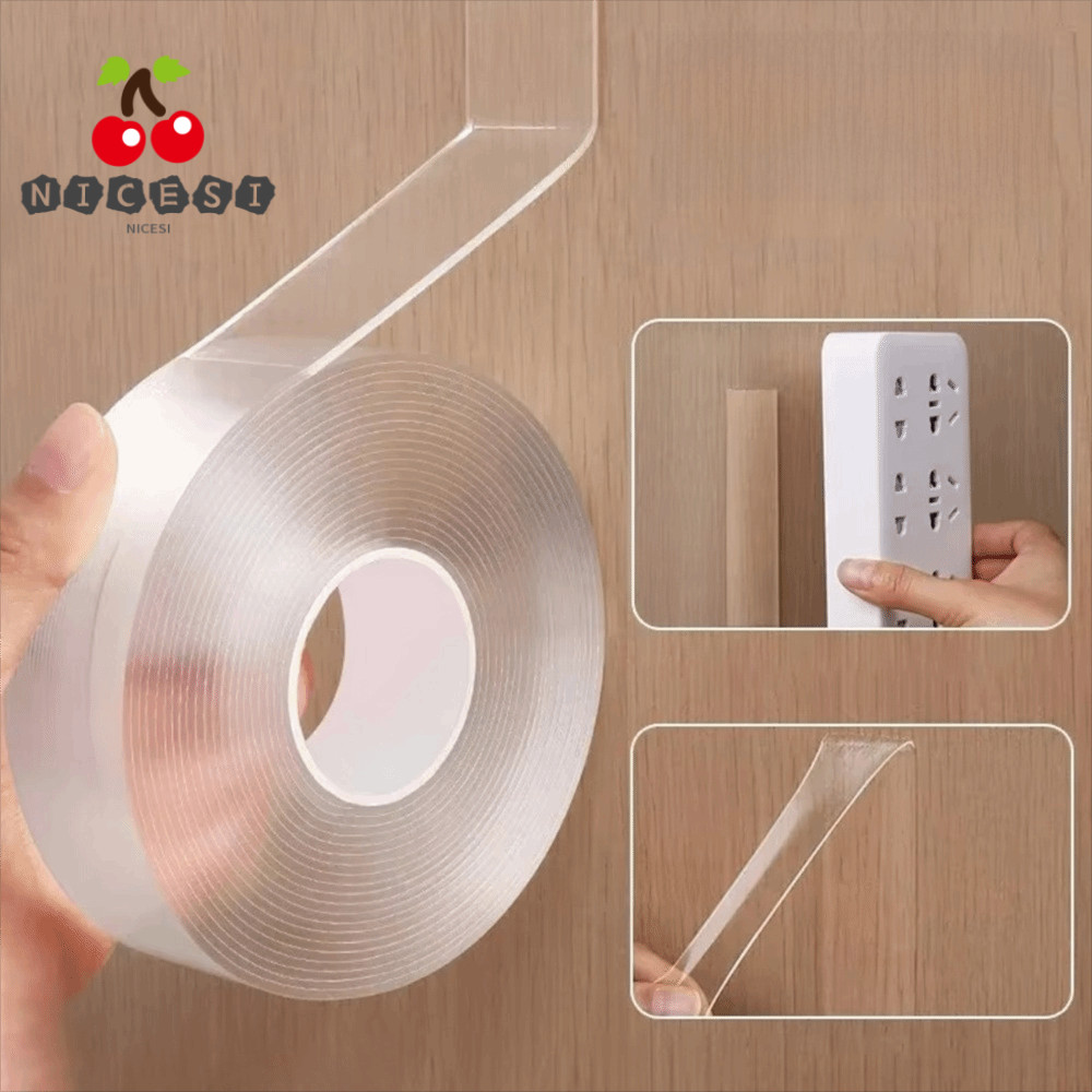 NICESI เทปนาโน, เทปสองหน้าโปร่งใสเหนียวแข็งแรง, เทปไร้รอยต่อแบบใช้ซ้ําได้สองด้านกันน้ํา