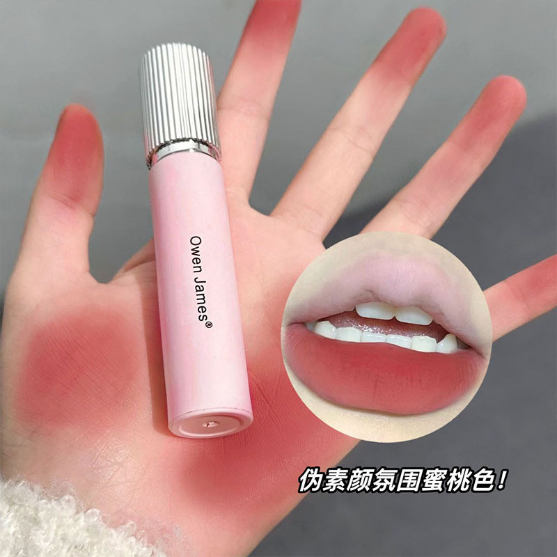 ลิป ลิปสติก Owen james Small Pink Forged Lip Glaze Matte Velvet Not Easy to Fade ลิปสติกความอิ่มตัวต