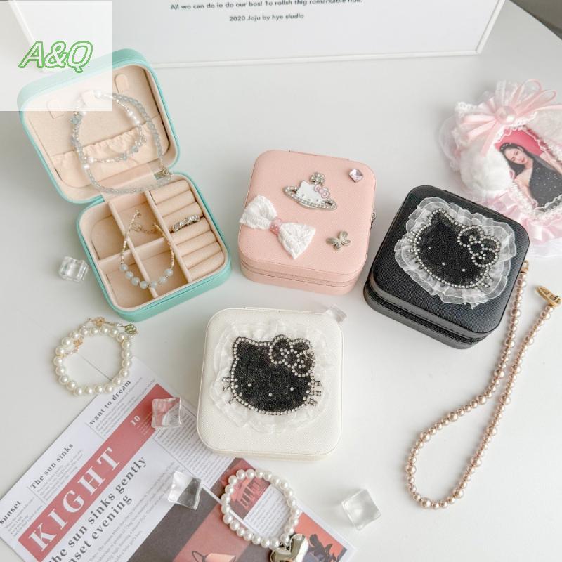 AQ 1 ชิ้นมัลติฟังก์ชั่ขอบลูกไม้ร้อนเพชร KT Cat Mini กระเป๋าเก็บ HelloKitty กล่องเก็บเดสก์ท็อปกล่องเค