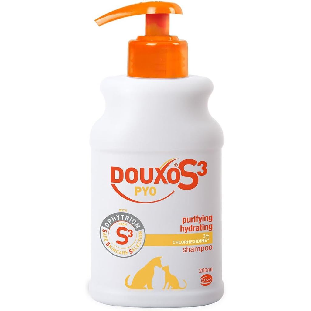 DOUXO S3 PYO แชมพู, แชมพูต้านเชื้อแบคทีเรีย & Anti-Yeast สําหรับสุนัขและแมว, Yeast Overgrowth แชมพูส