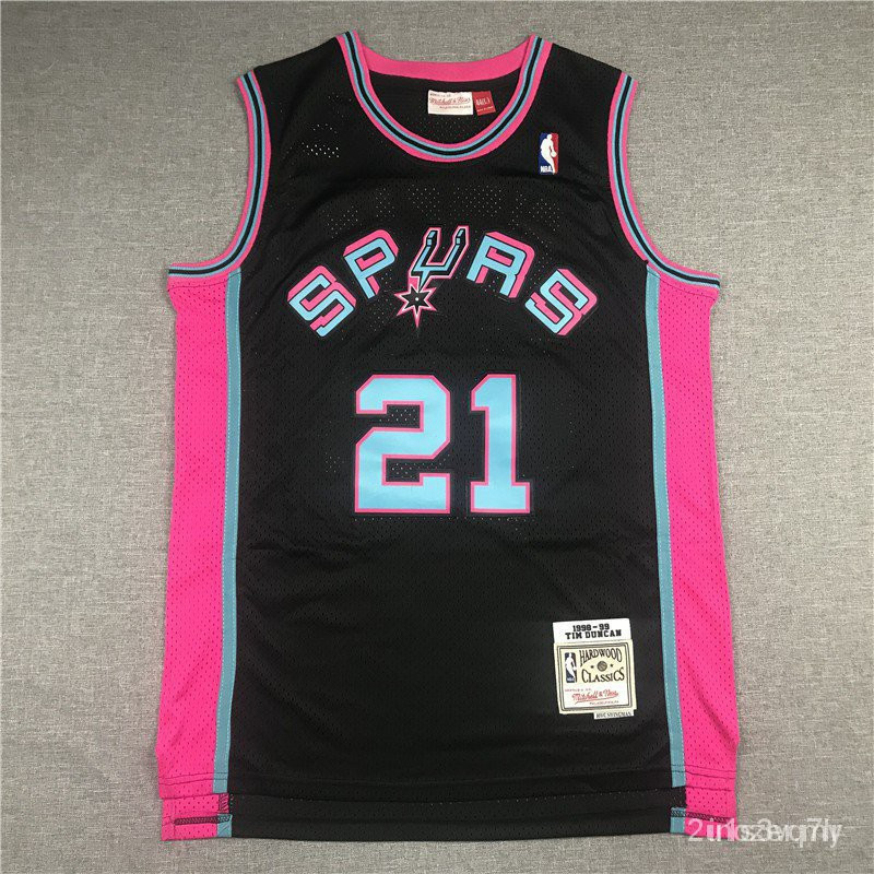 เสื้อบาสเก็ตบอล Retro NBA San Antonio Spurs หมายเลข 21 Duncan สีดำ