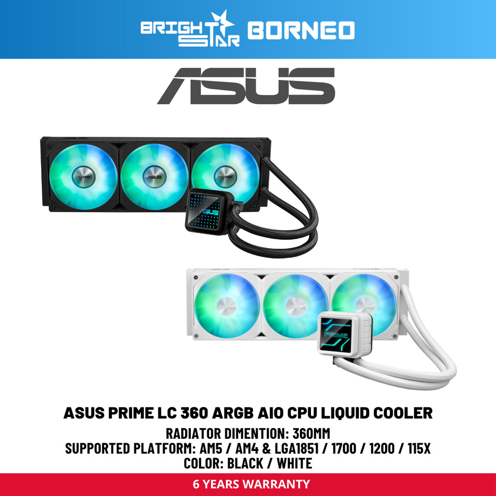 ASUS Prime Lc 360 ARGB AIO CPU Liquid Cooler - สีดํา/ขาว