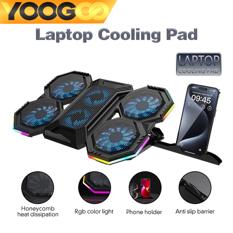 YOOGOO พัดลมโน๊ตบุ๊ค พัดลมะบายความร้อนโน๊ตบุ๊ก แท่นวางโน้ตบุ้ค พัดลมระบายความร้อน(สามารถปรับแรงลมได้）laptop Cooler