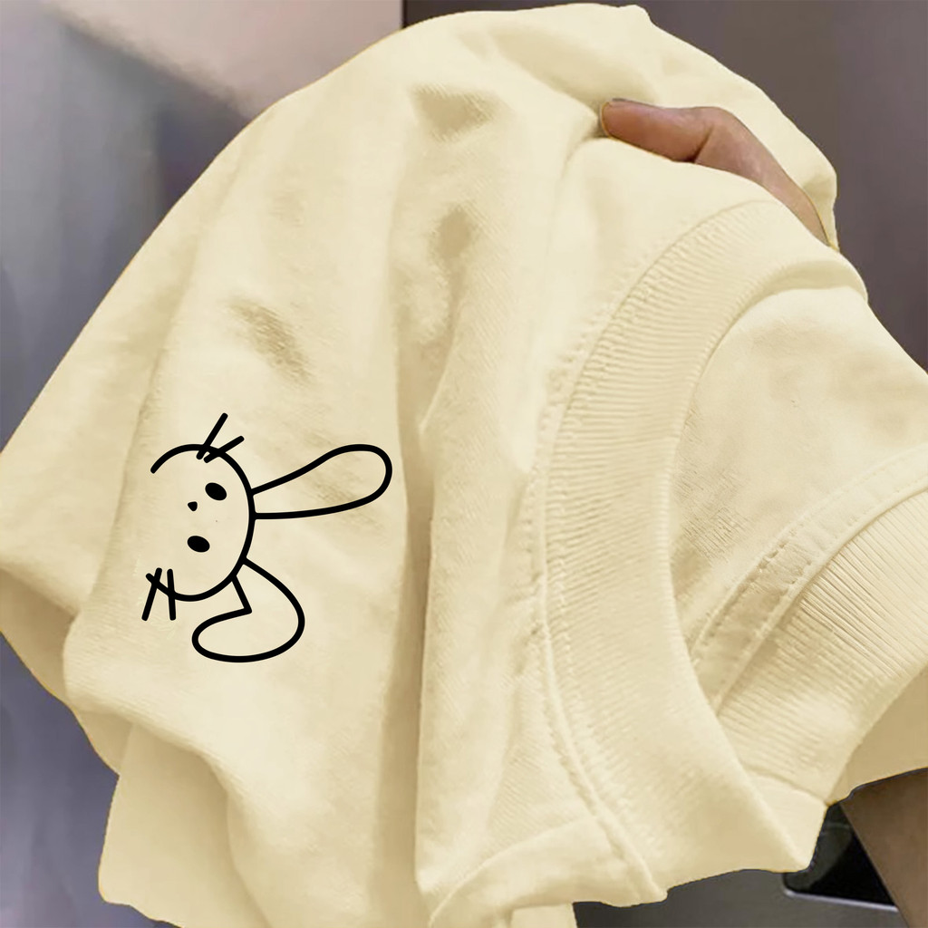 ChillTee เสื้อสีดํา เสื้อน่ารักoversizeผ้าCOTTONโคตรนุ่มเกาหลีสไตล์OVERSIZEเสื้อยืดผู้หญิง ไม่ต้องรีด“Rabbit”【COD】