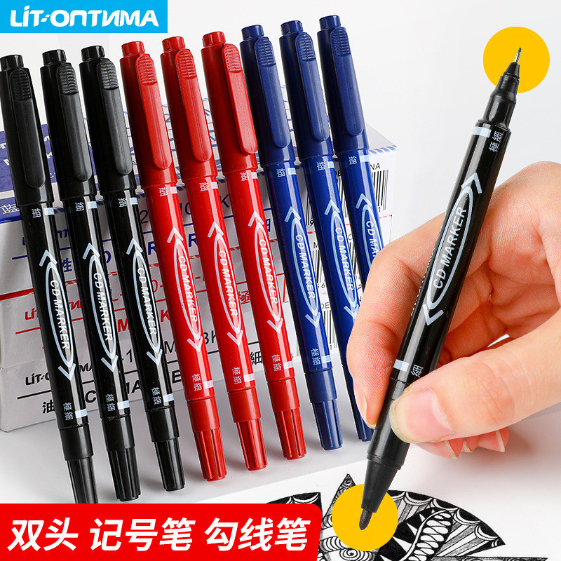 เครื่องเขียน Oily Marker ขายร้อน Non-Erasable Double-Headed Hook Liner Marker สีดําบางหัว Express ปา