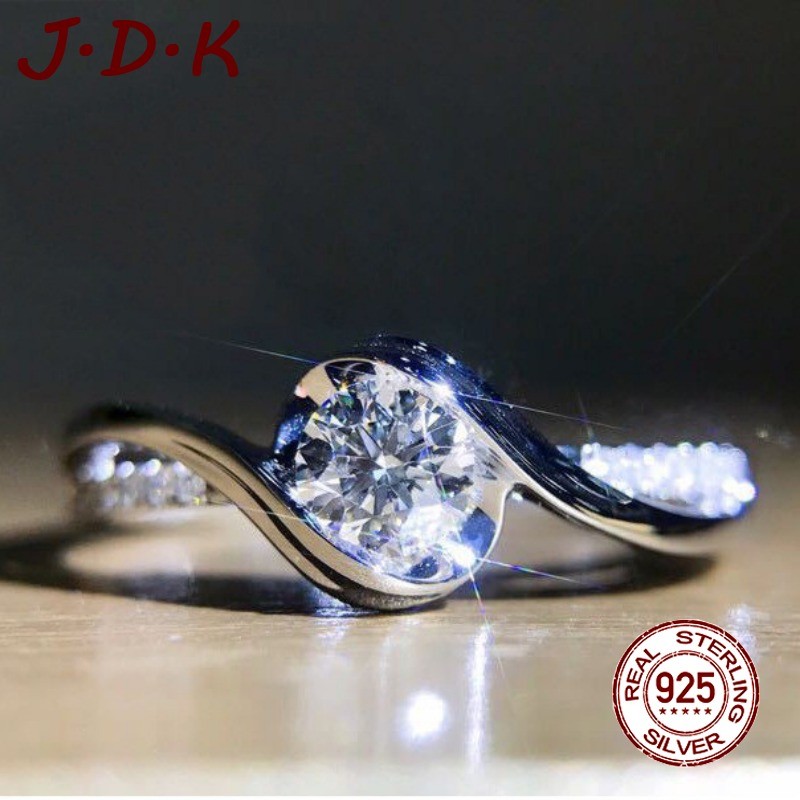 JDK 18K แหวนผู้หญิงเพทายทองคําขาว 18K