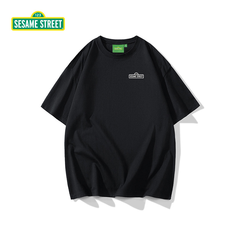 Sesame Street/Sesame Street Summer Street Wear พิมพ์เสื้อยืดผู้ชาย All-Match แขนสั้นคู่หลวมเสื้อ Bot